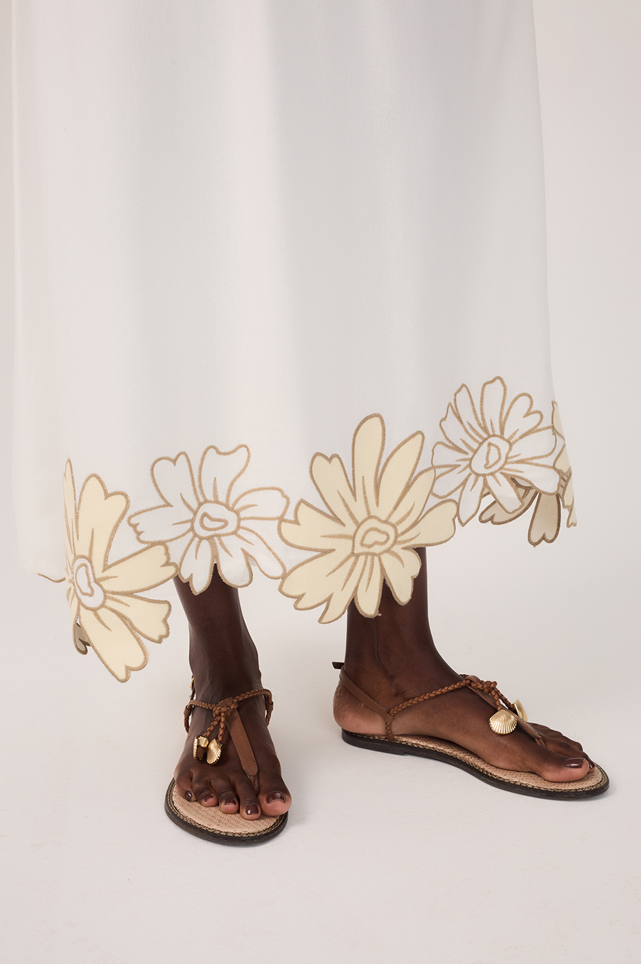 Off-White Embroidered Linen Midi Dress