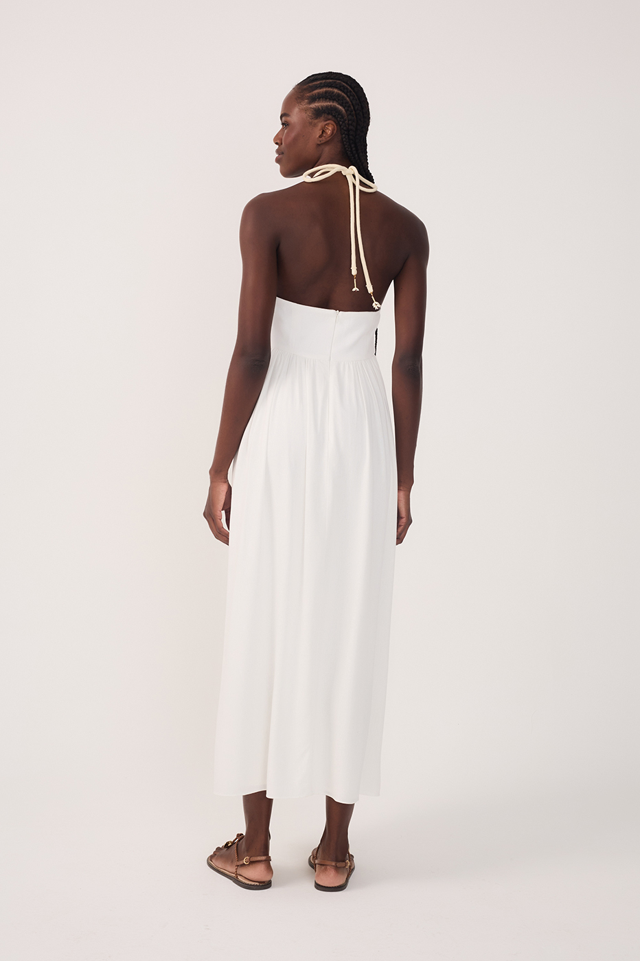 Off-White Embroidered Linen Midi Dress