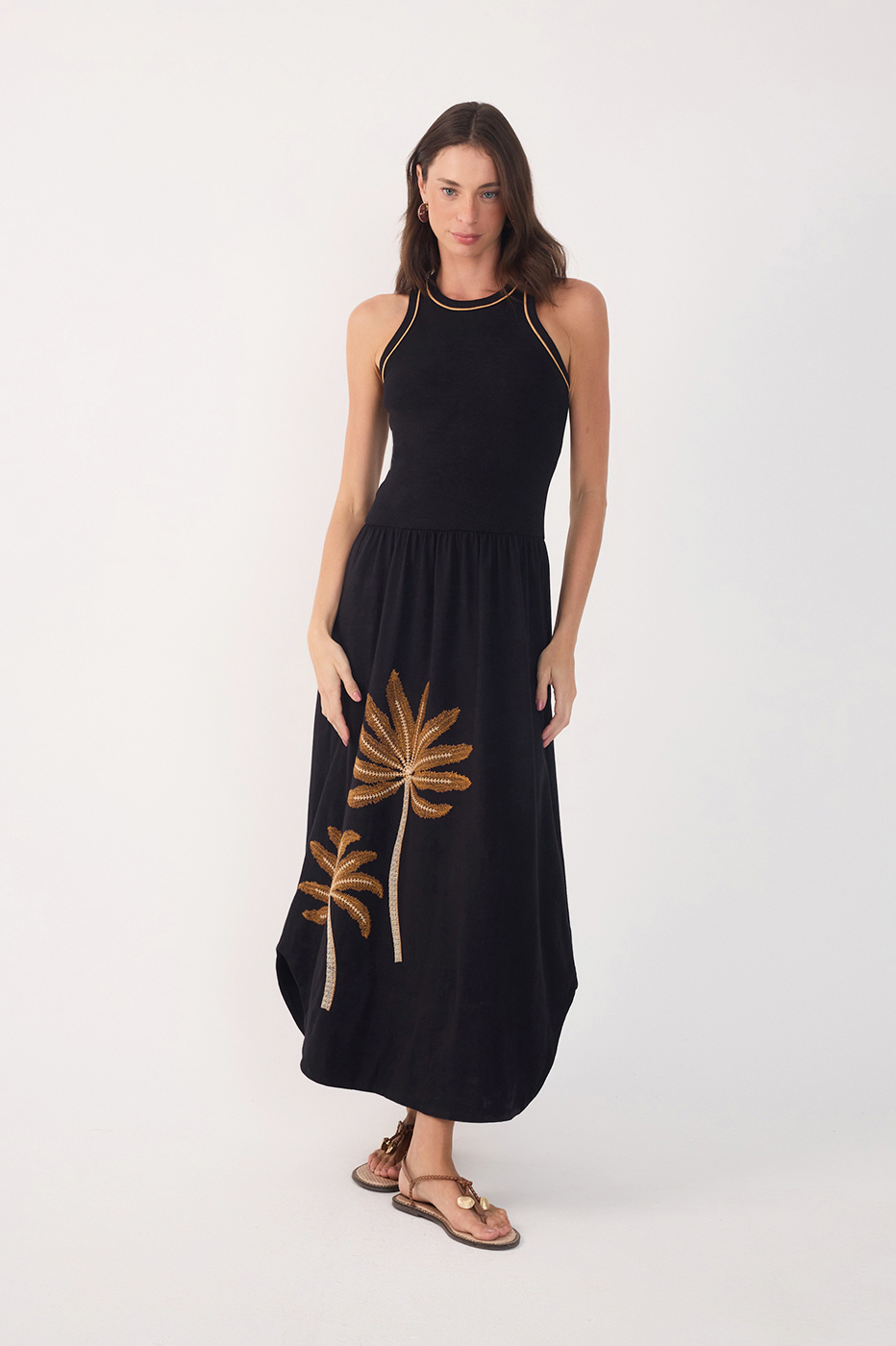 Black Embroidered Coqueiros Maxi Dress
