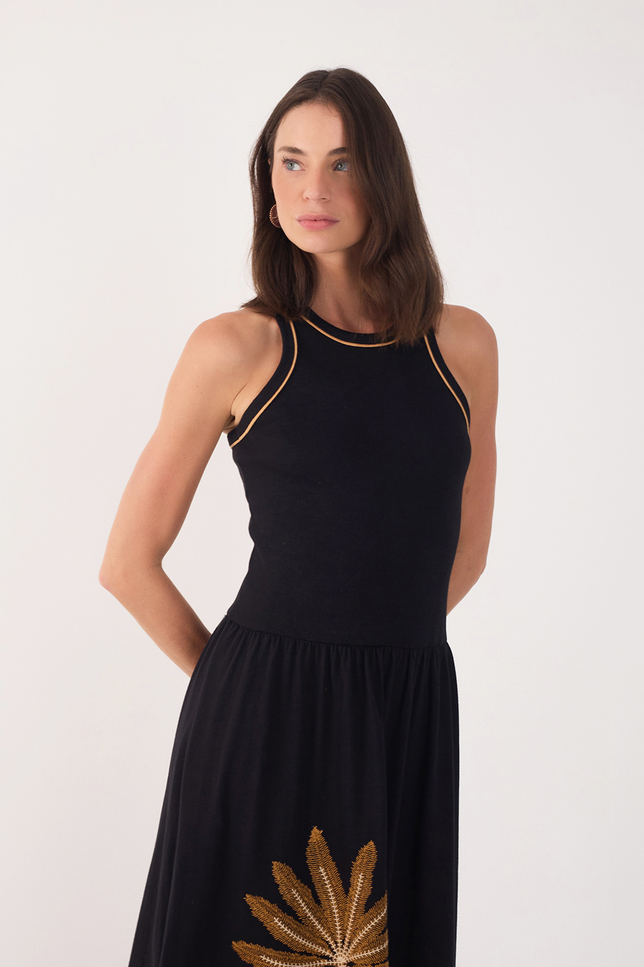 Black Embroidered Coqueiros Maxi Dress