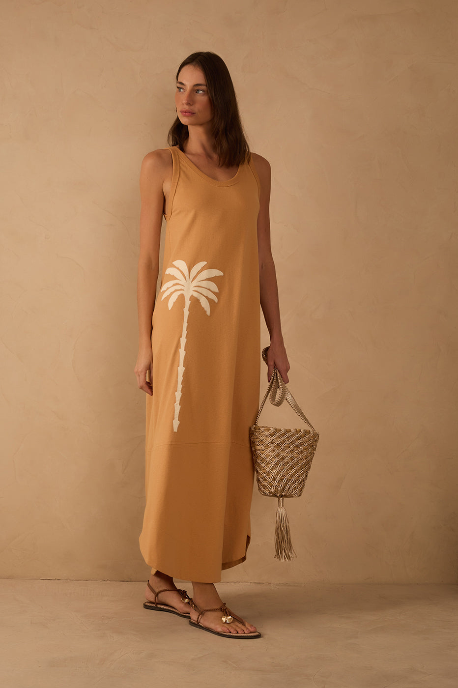 Beige Veraneio Embroidered Cotton Maxi Dress