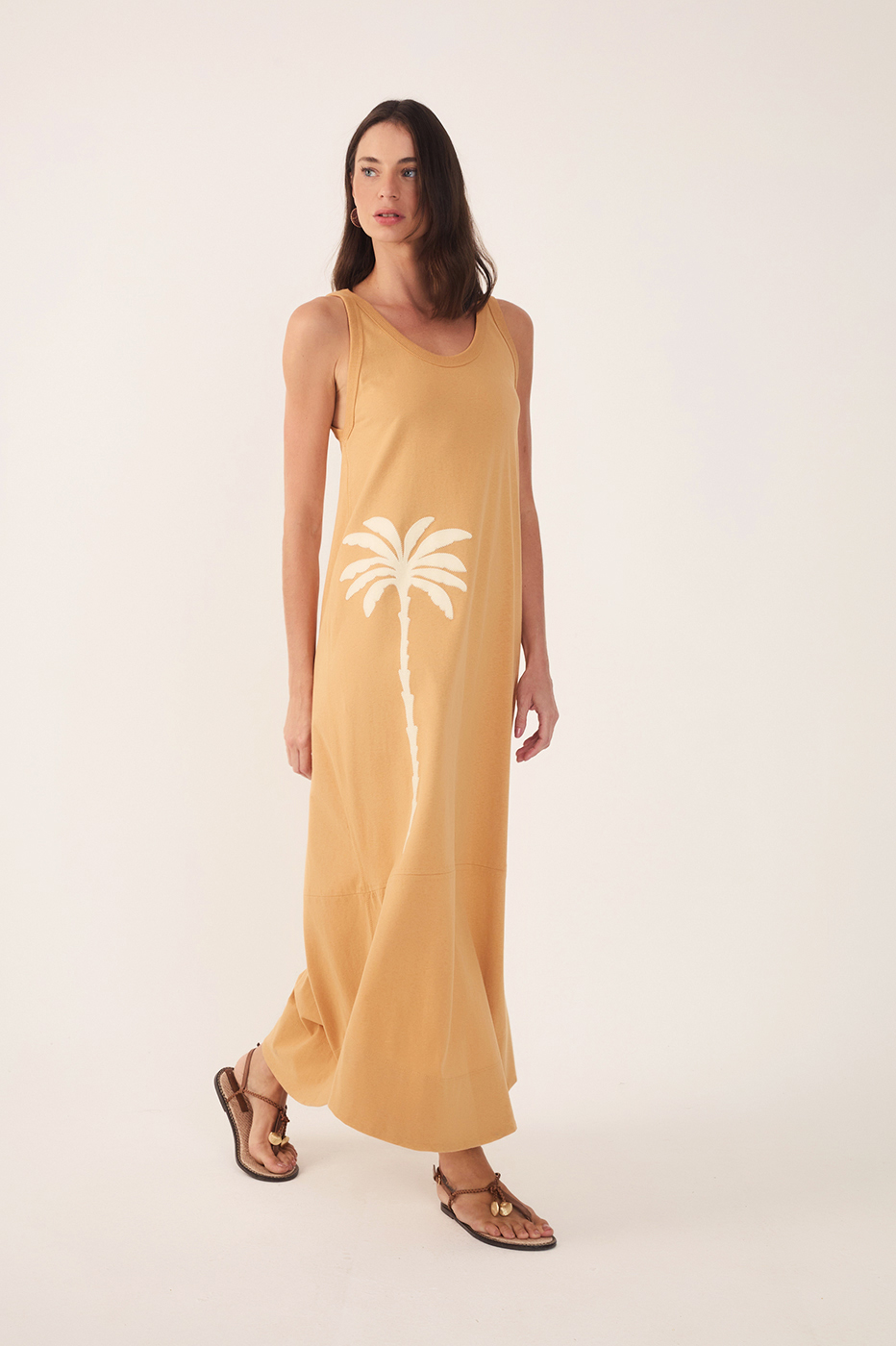 Beige Veraneio Embroidered Cotton Maxi Dress