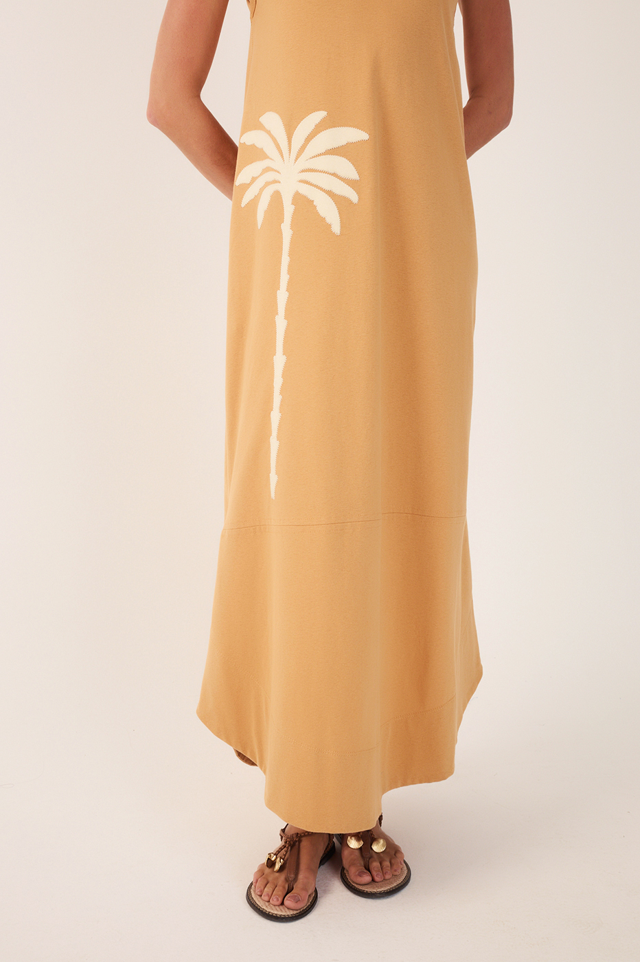 Beige Veraneio Embroidered Cotton Maxi Dress