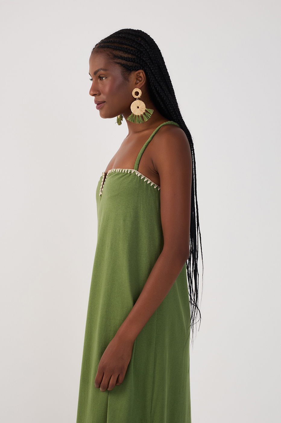 Green Embroidered Side Slits Maxi Dress