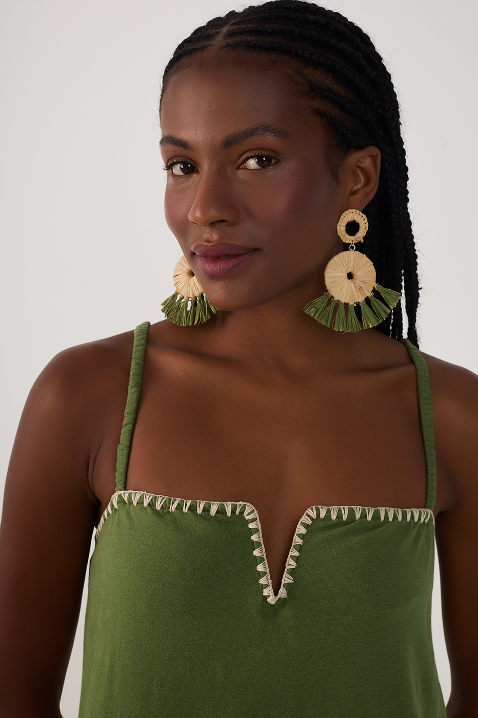 Green Embroidered Side Slits Maxi Dress