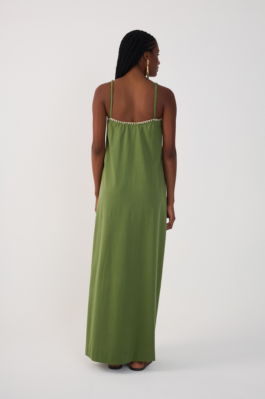 Green Embroidered Side Slits Maxi Dress