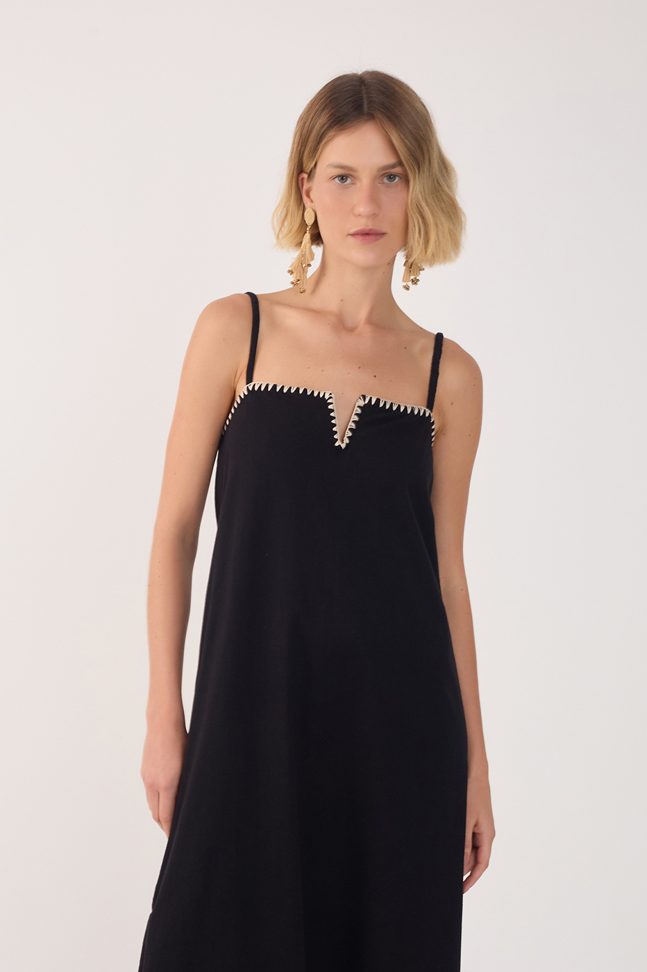 Black Embroidered Side Slits Maxi Dress