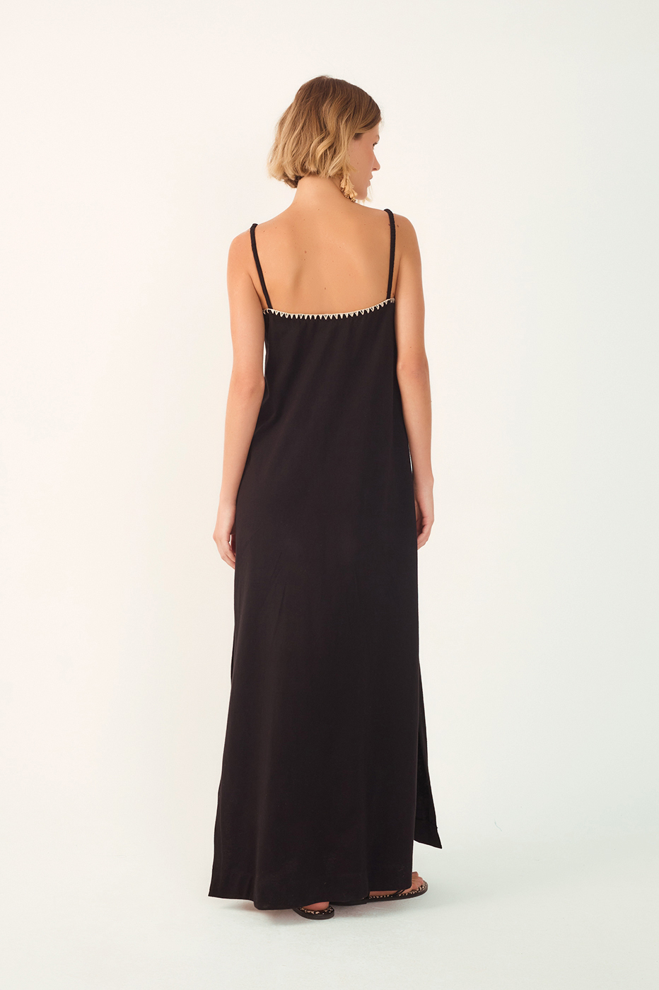 Black Embroidered Side Slits Maxi Dress