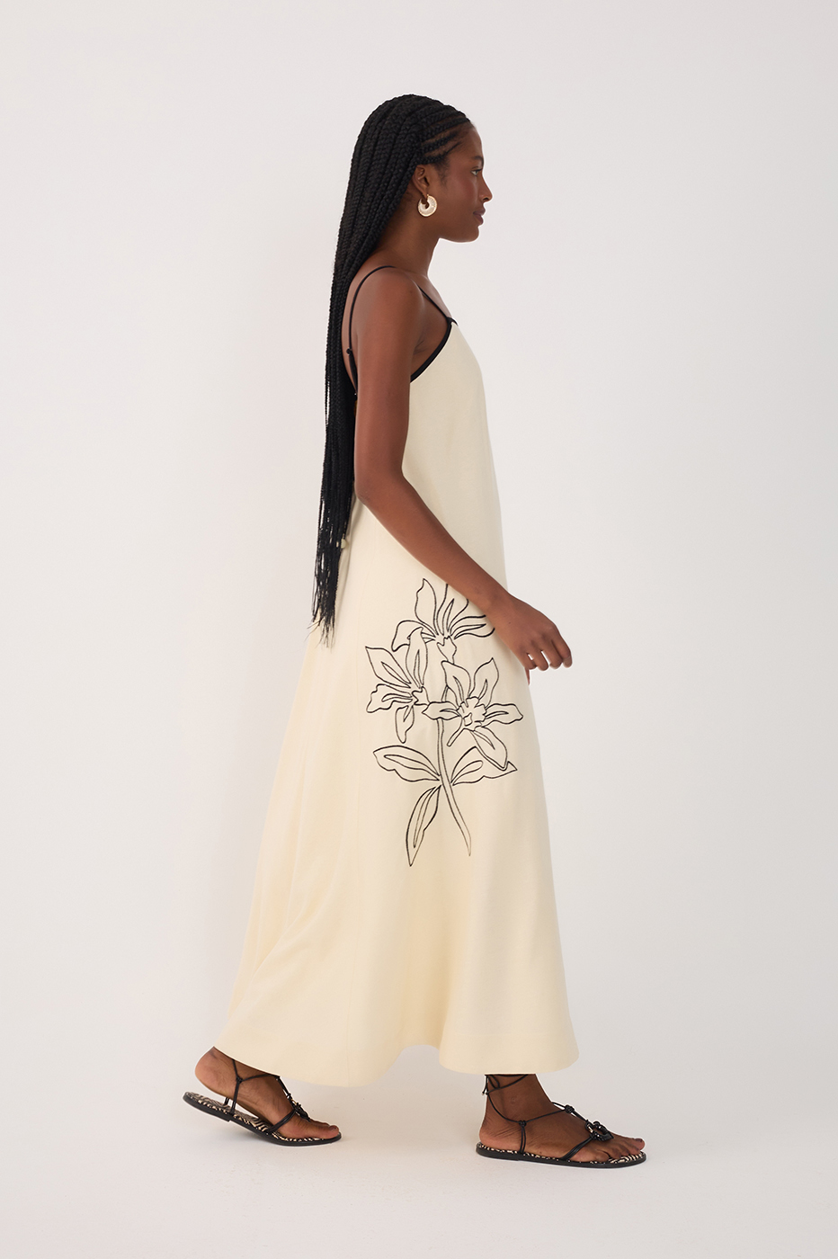 CROPPED LINEN FLORAL EMBROIDERED DRESS