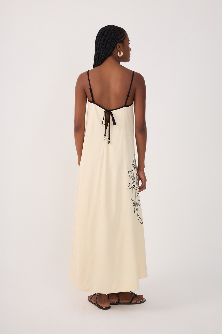 CROPPED LINEN FLORAL EMBROIDERED DRESS