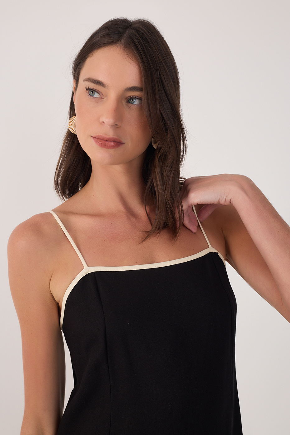 CROPPED LINEN FLORAL EMBROIDERED DRESS