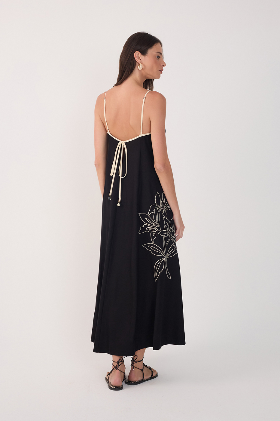 CROPPED LINEN FLORAL EMBROIDERED DRESS