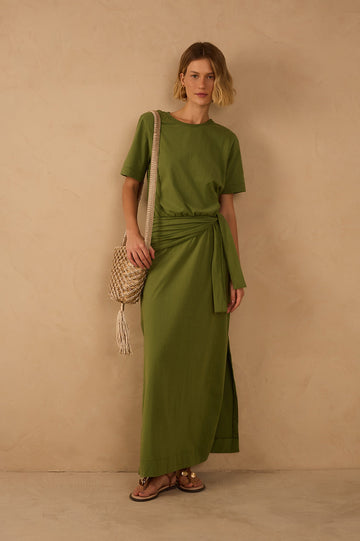 Green Coco Short Sleeve Wrap Maxi Dress