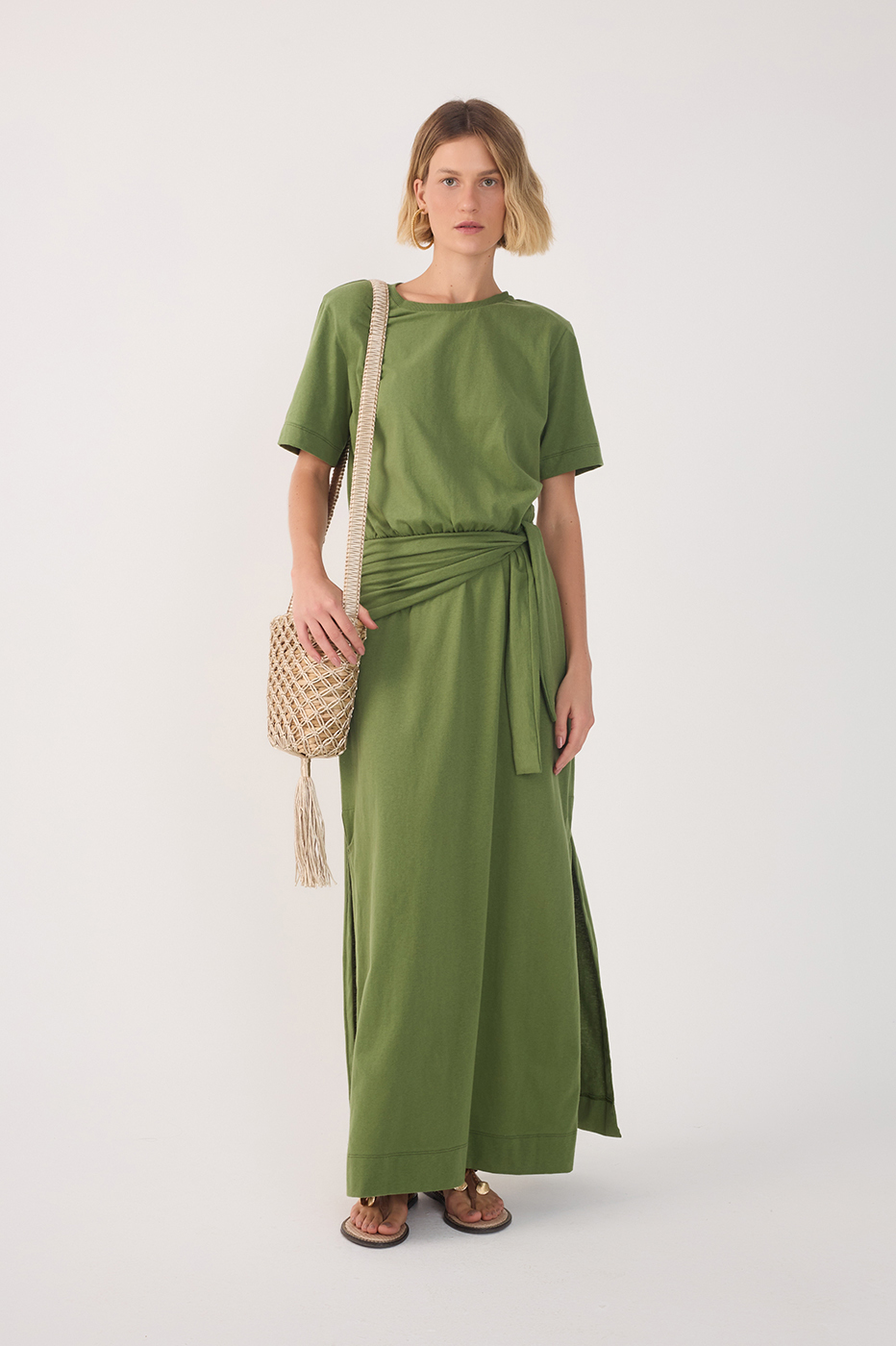 Green Coco Short Sleeve Wrap Maxi Dress