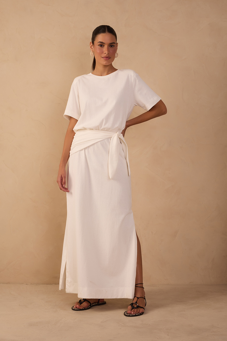 Off-White Short Sleeve Wrap Maxi Dress