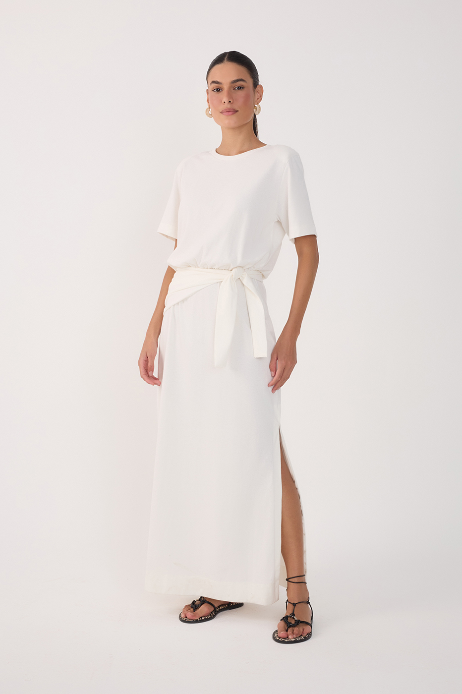 Off-White Short Sleeve Wrap Maxi Dress