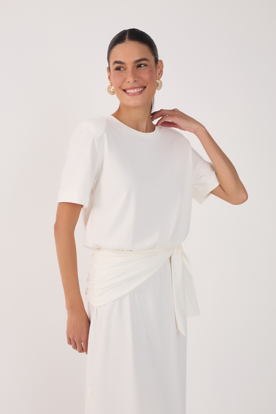 Off-White Short Sleeve Wrap Maxi Dress