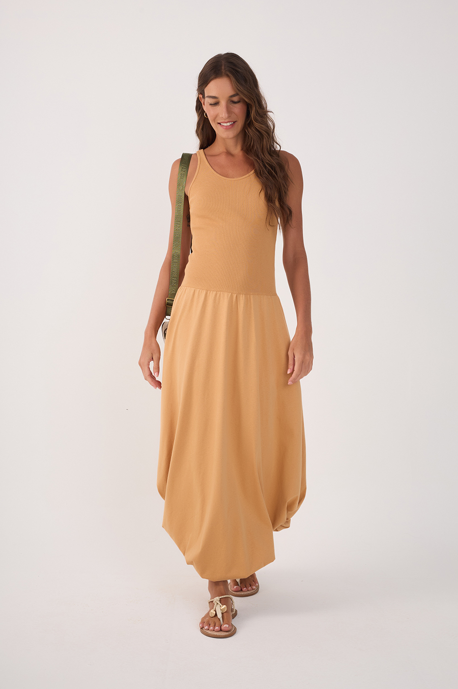 Beige Tank Top Balloon Maxi Dress