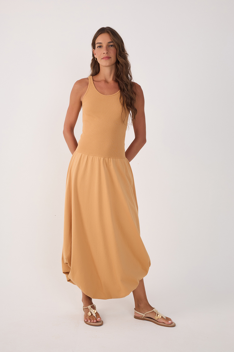 Beige Tank Top Balloon Maxi Dress