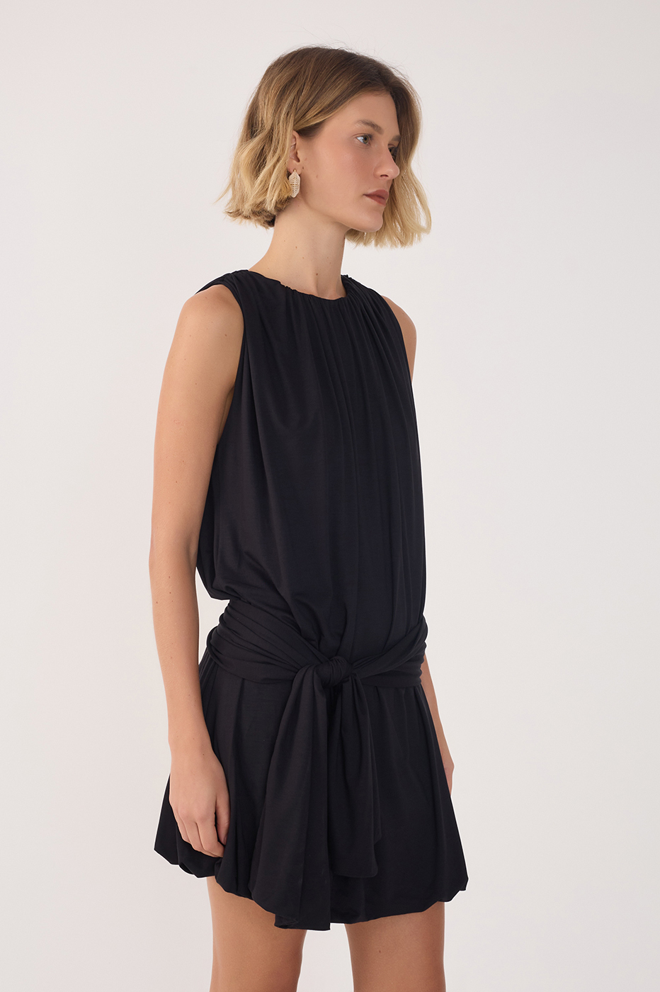 Basic Balloon Tie Belt Dress