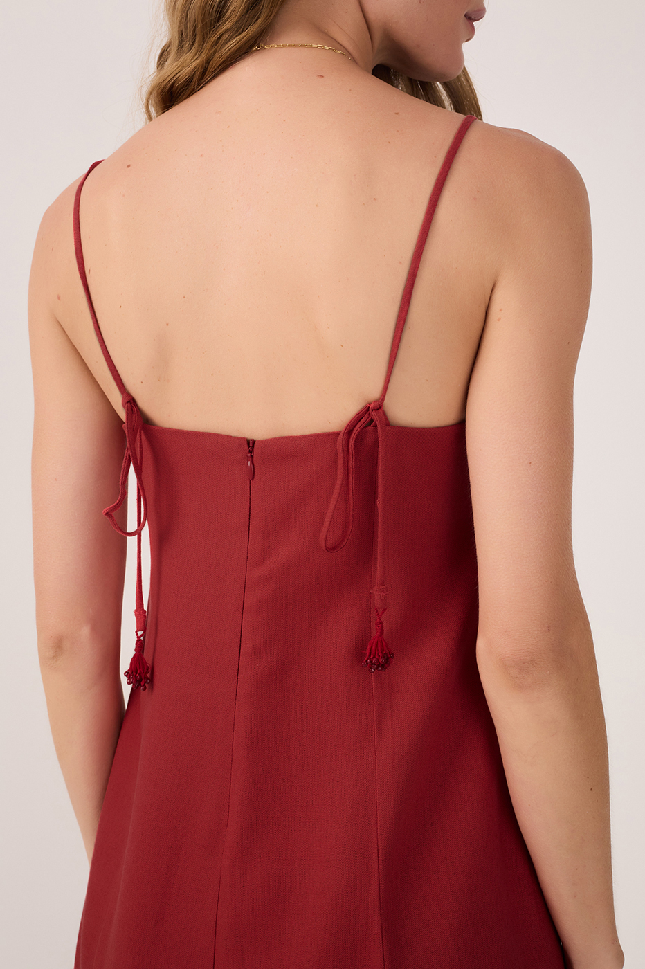 Red Sleeveless Linen Mini Dress