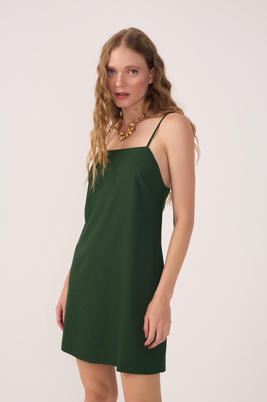 Green Sleeveless Linen Mini Dress