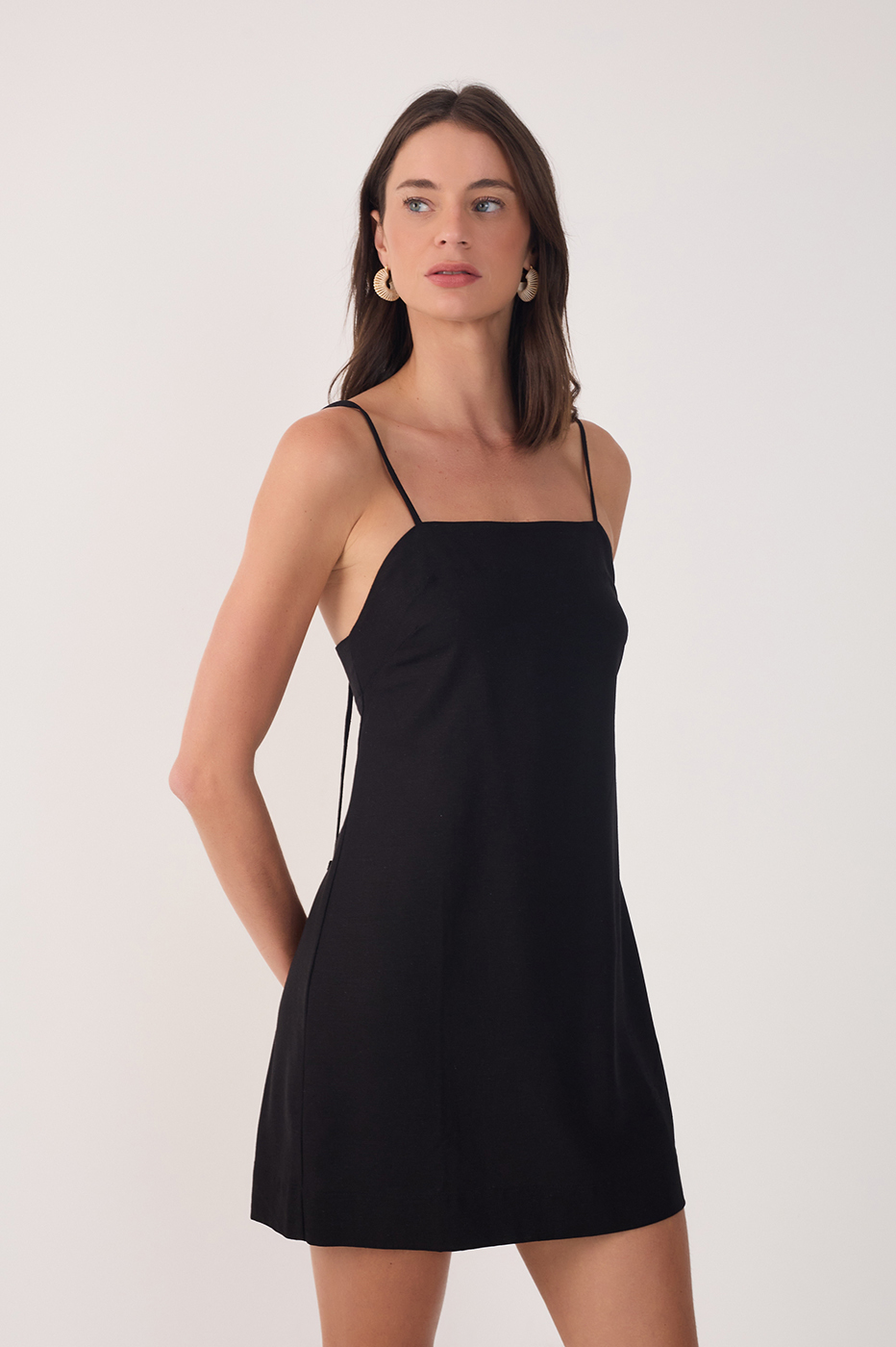 Black Sleeveless Linen Mini Dress