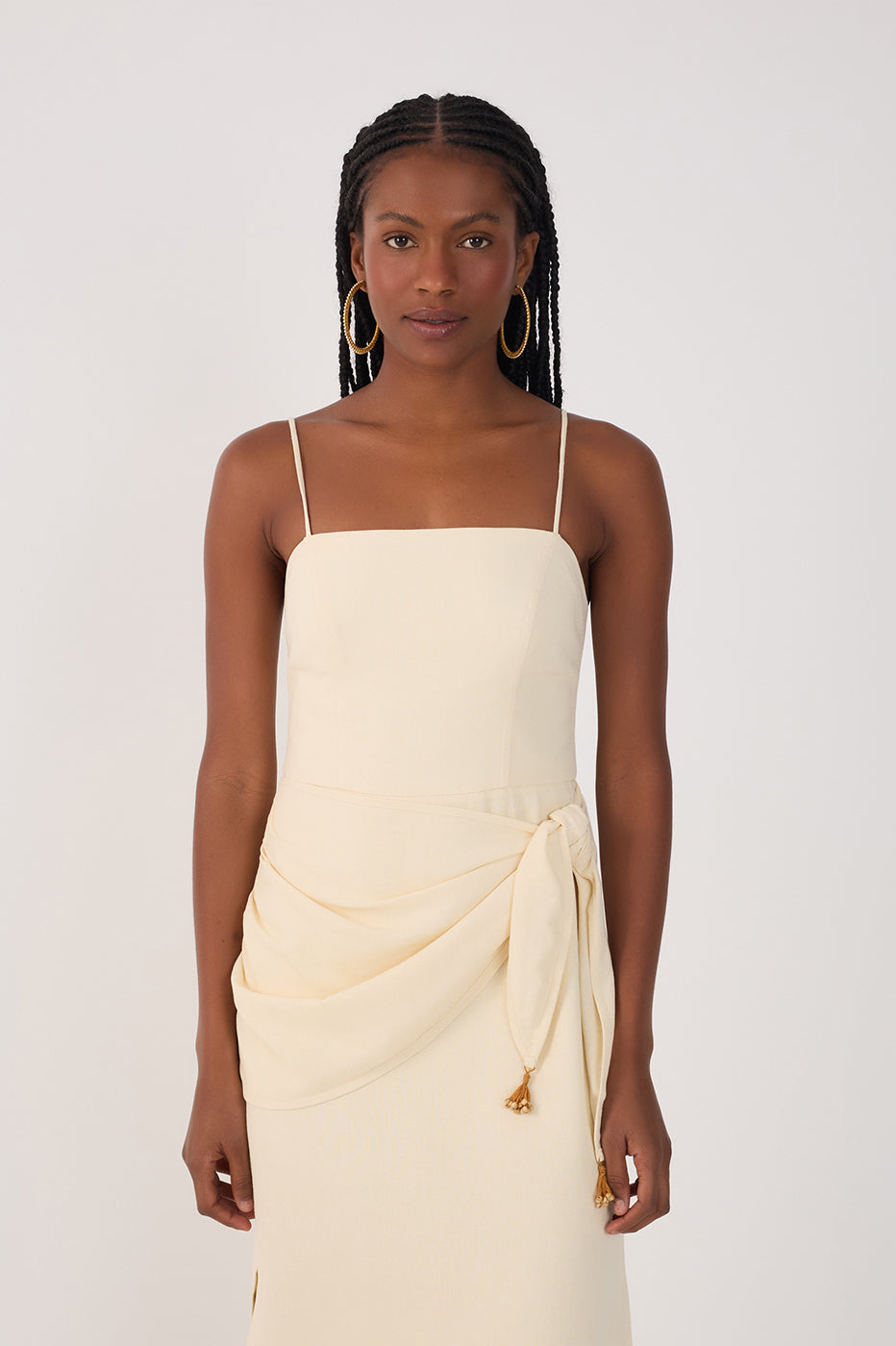 Beige Wrap Waist Linen Maxi Dress