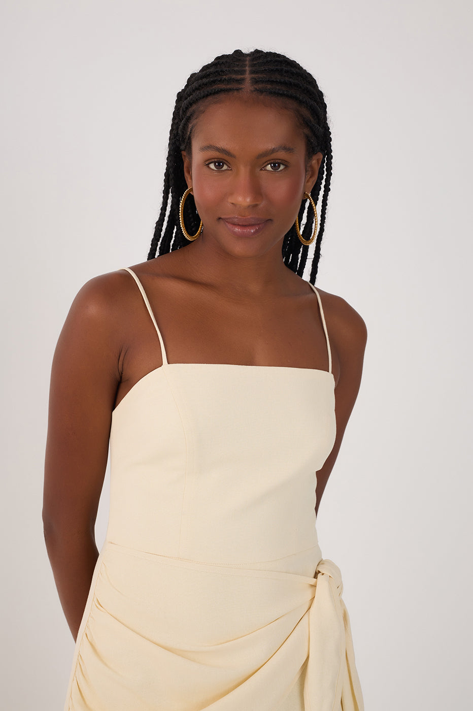 Beige Wrap Waist Linen Maxi Dress