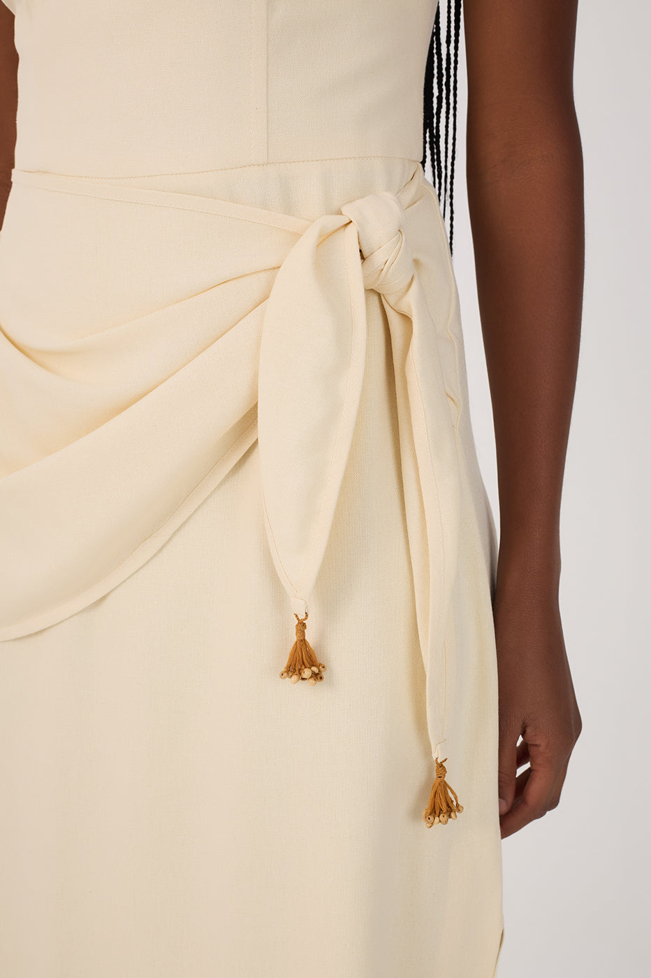 Beige Wrap Waist Linen Maxi Dress