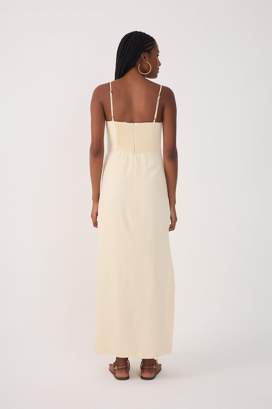 Beige Wrap Waist Linen Maxi Dress