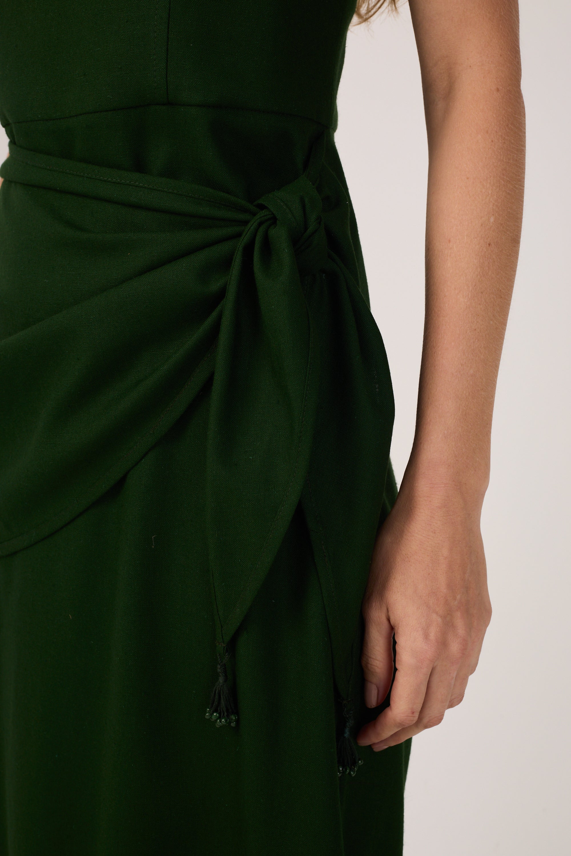 Green Wrap Waist Linen Maxi Dress