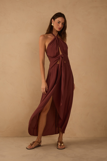Midi Crepe Twisted Neckline Dress