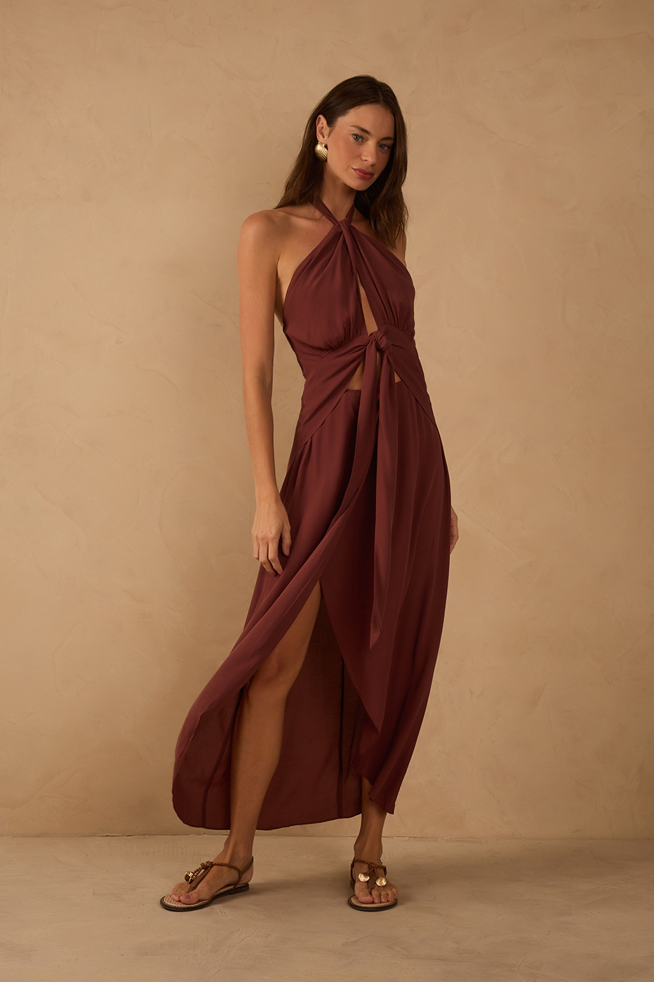Midi Crepe Twisted Neckline Dress