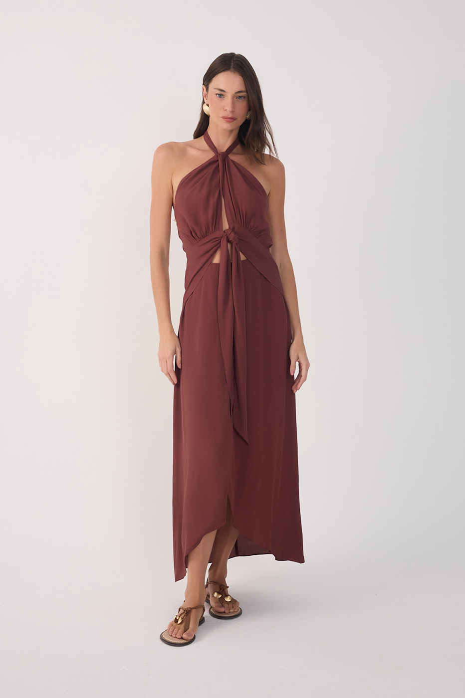 Midi Crepe Twisted Neckline Dress