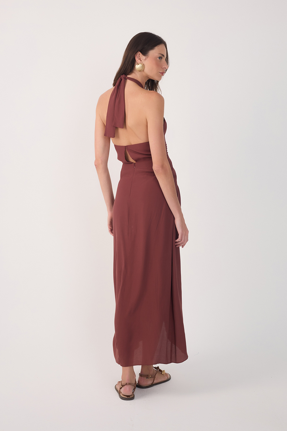 Midi Crepe Twisted Neckline Dress