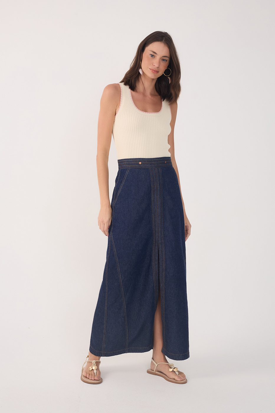 Denim Strapless Side Pockets Maxi Dress