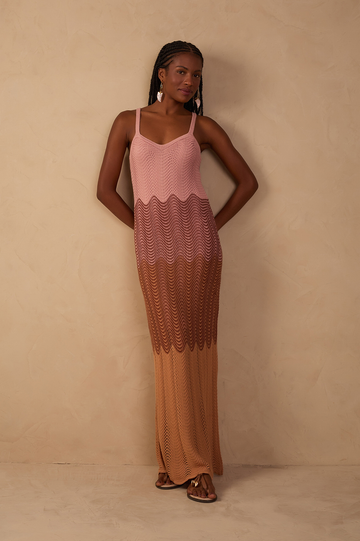 Multicolor Sleeveless Tricot Maxi Dress