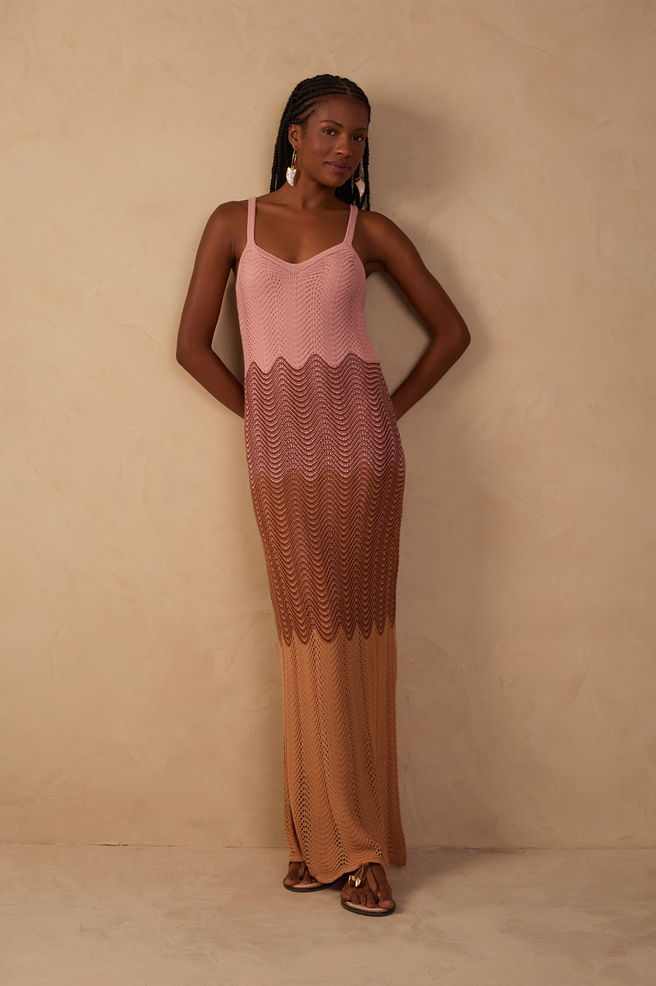Multicolor Sleeveless Tricot Maxi Dress