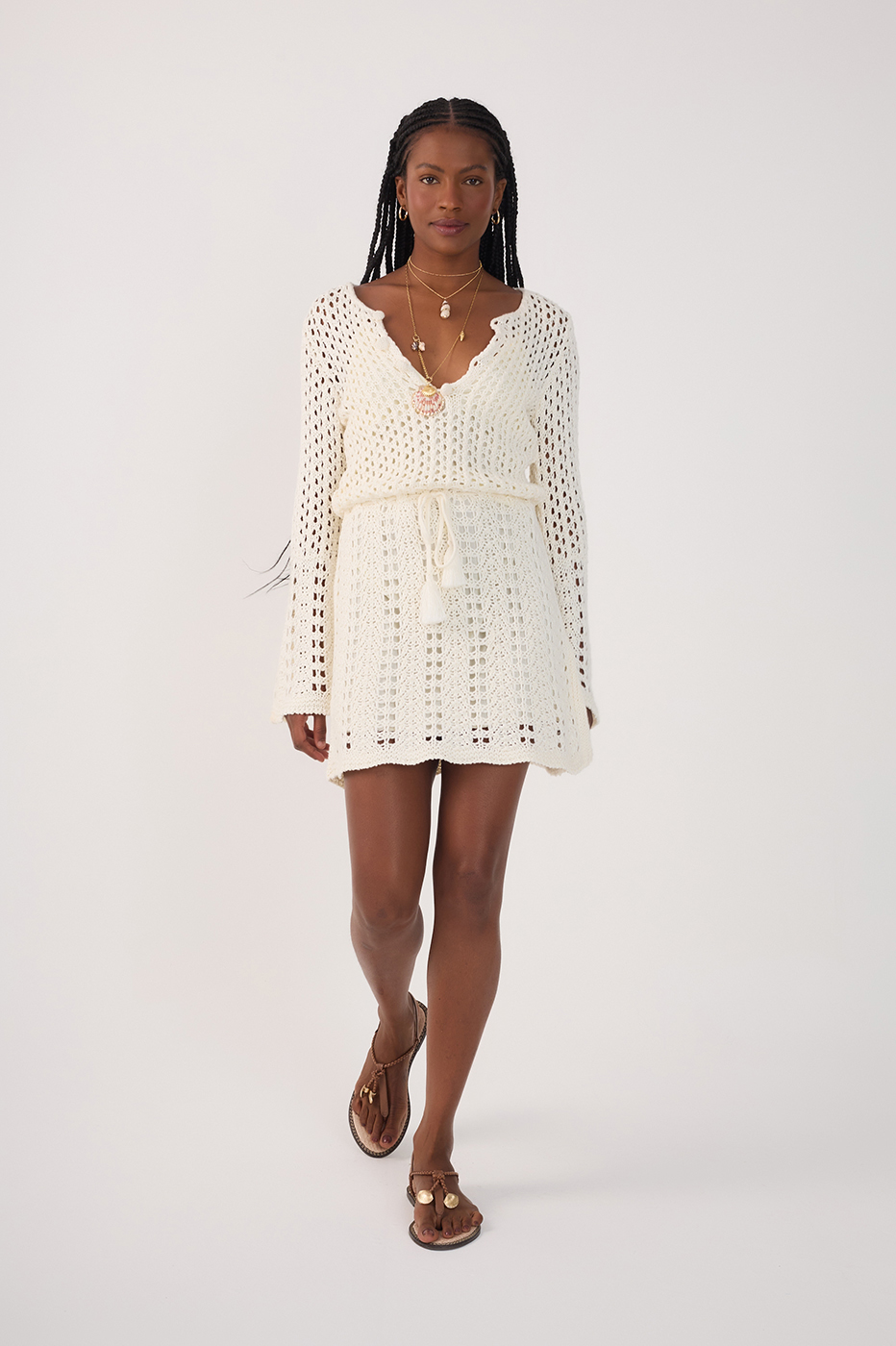 Off-White Long Sleeve Tricot Mini Dress