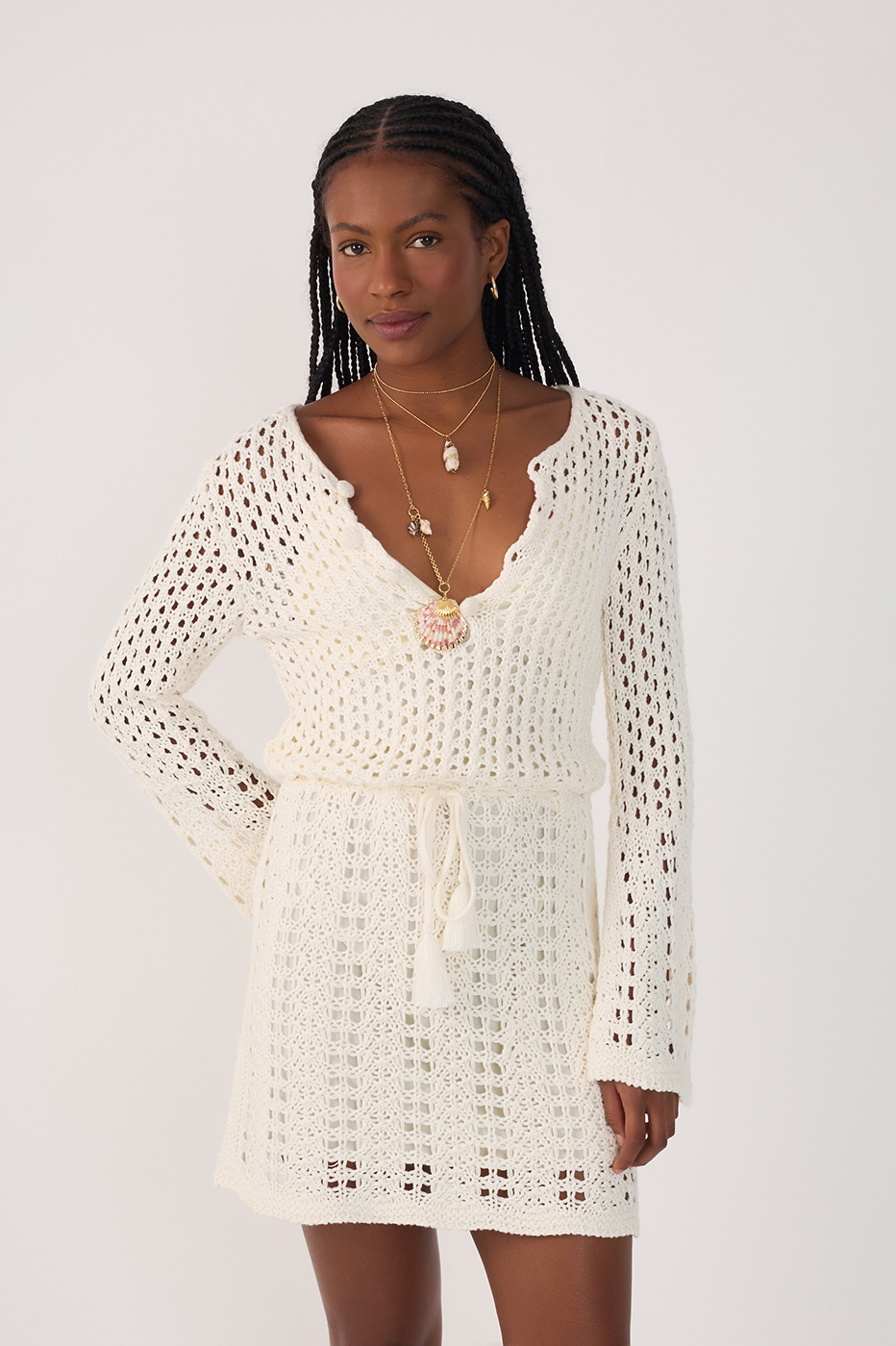 Off-White Long Sleeve Tricot Mini Dress