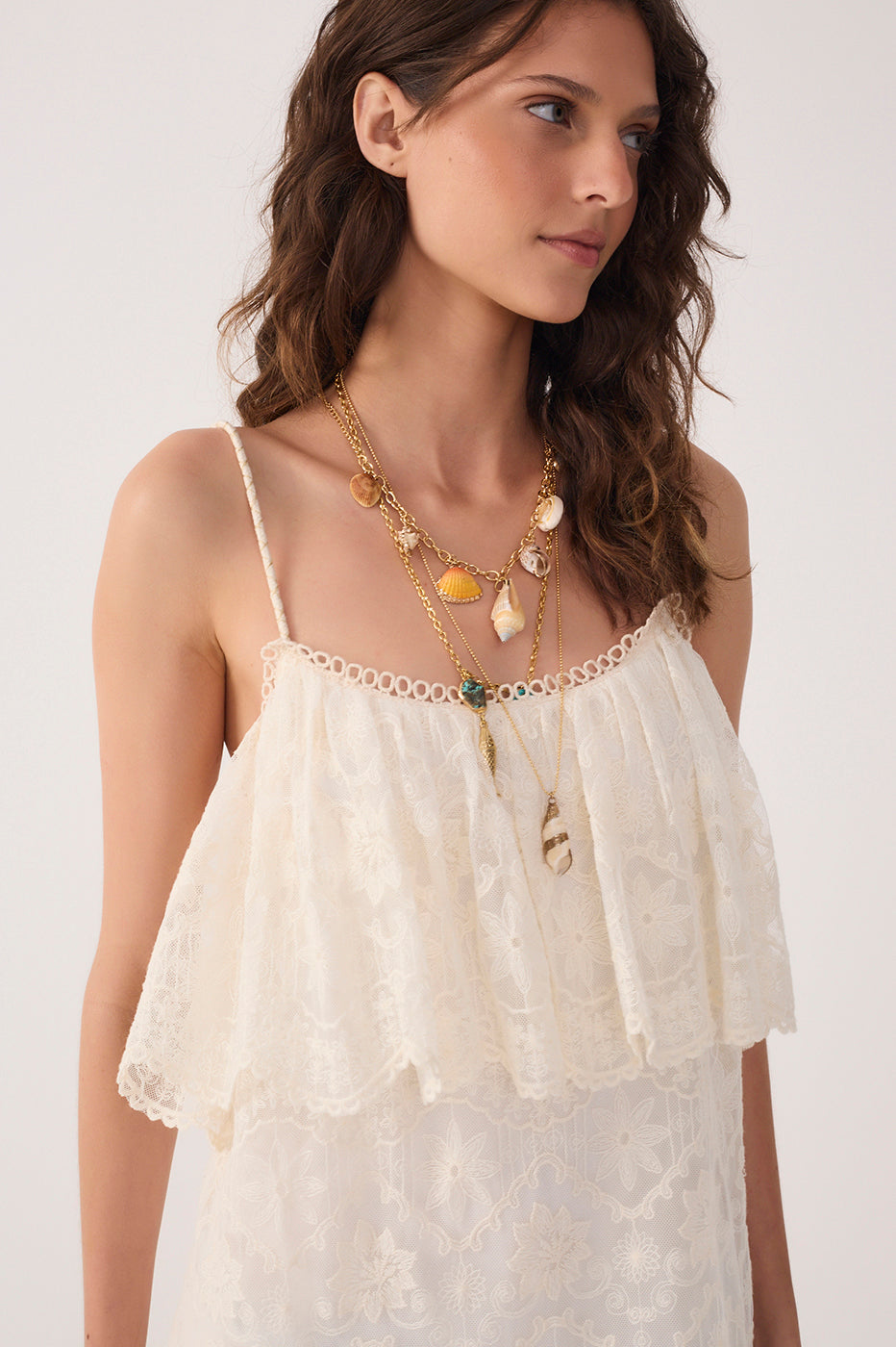 Off-White Ruffled Lace Mini Dress