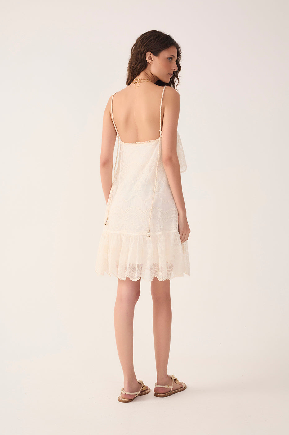 Off-White Ruffled Lace Mini Dress