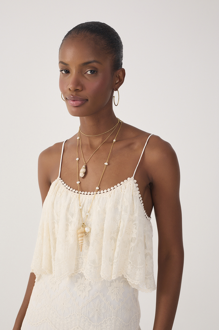 Off-White Ruffled Lace Maxi Dress