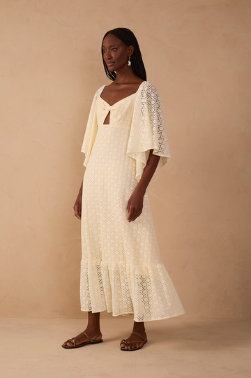 Off-White Cut-Out Lace Midi Dress