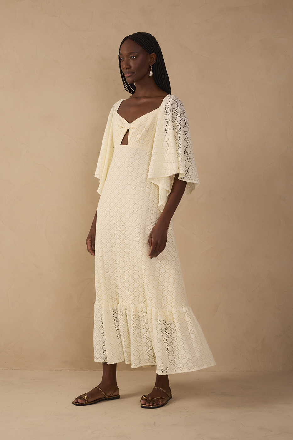 Off-White Cut-Out Lace Midi Dress