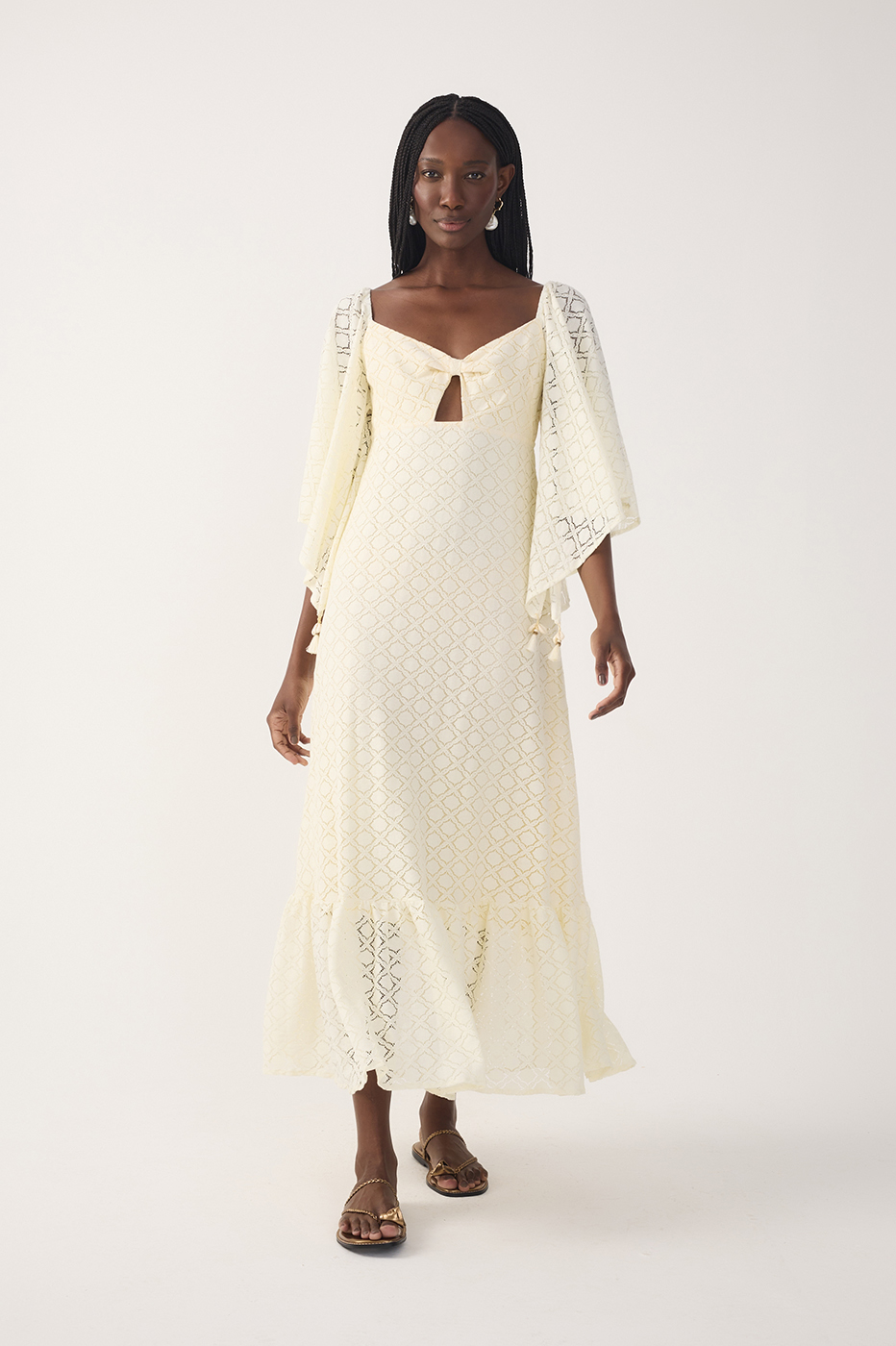 Off-White Cut-Out Lace Midi Dress