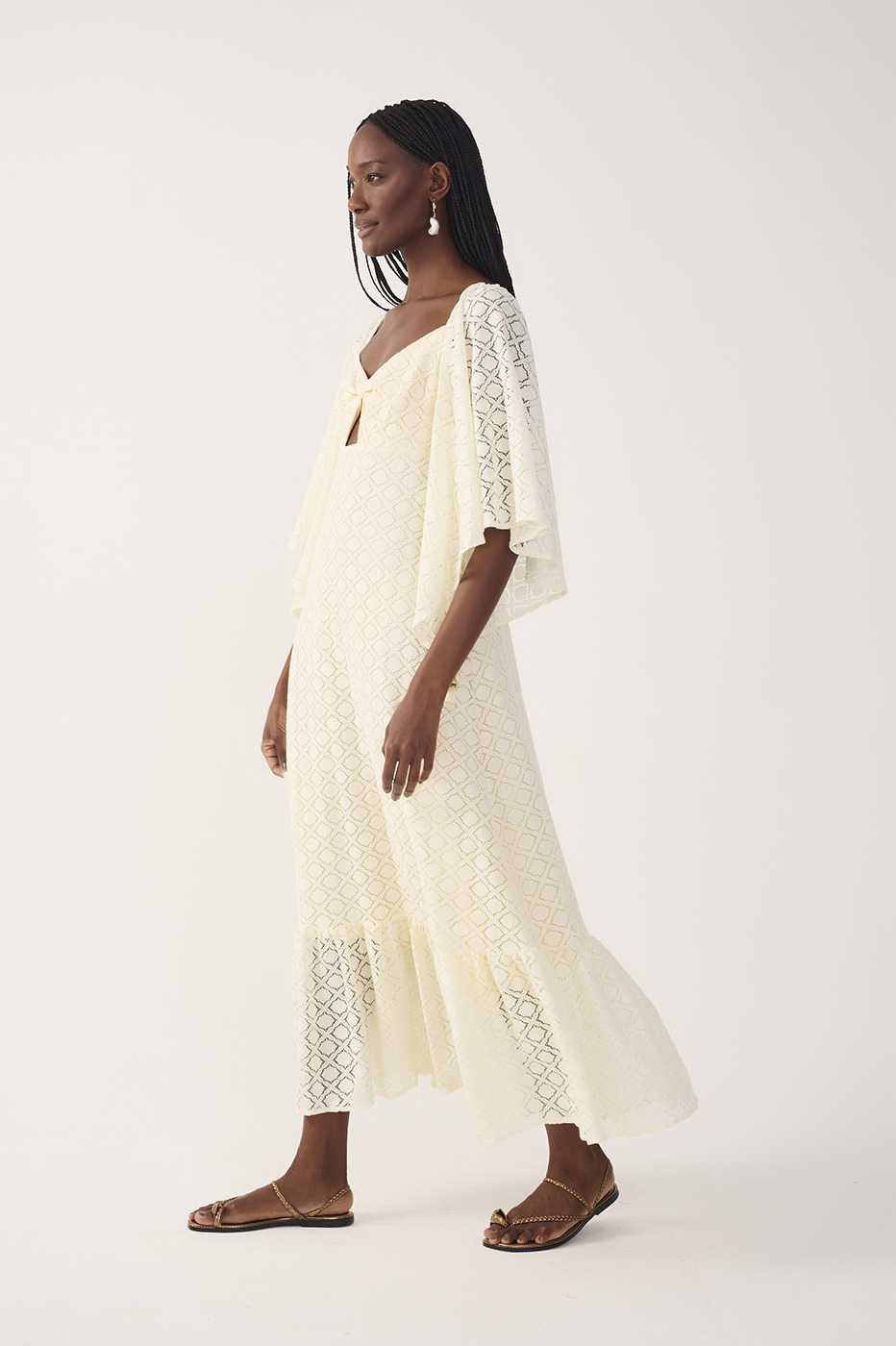 Off-White Cut-Out Lace Midi Dress