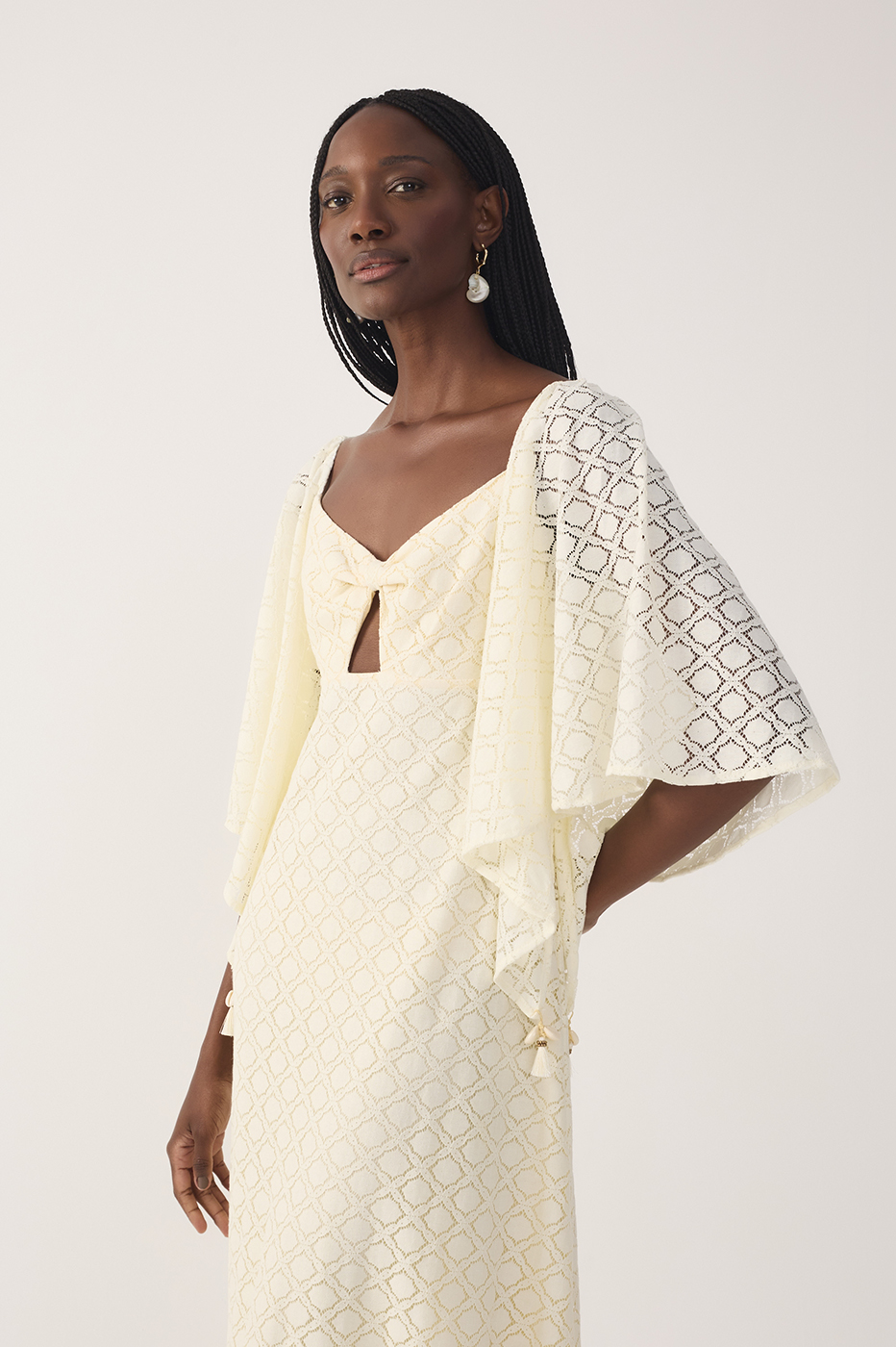 Off-White Cut-Out Lace Midi Dress