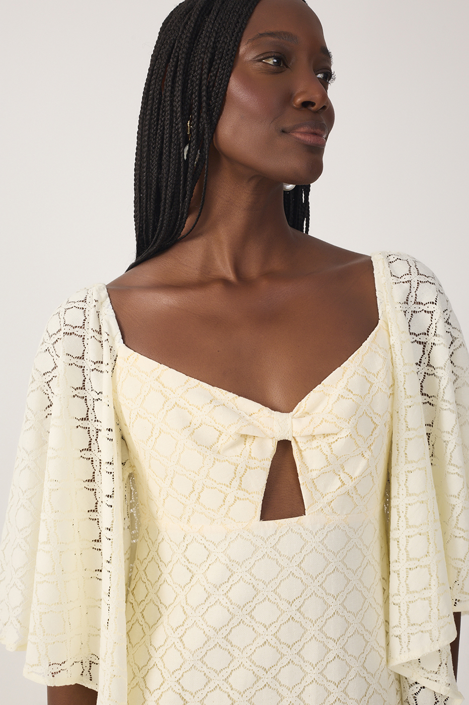 Off-White Cut-Out Lace Midi Dress